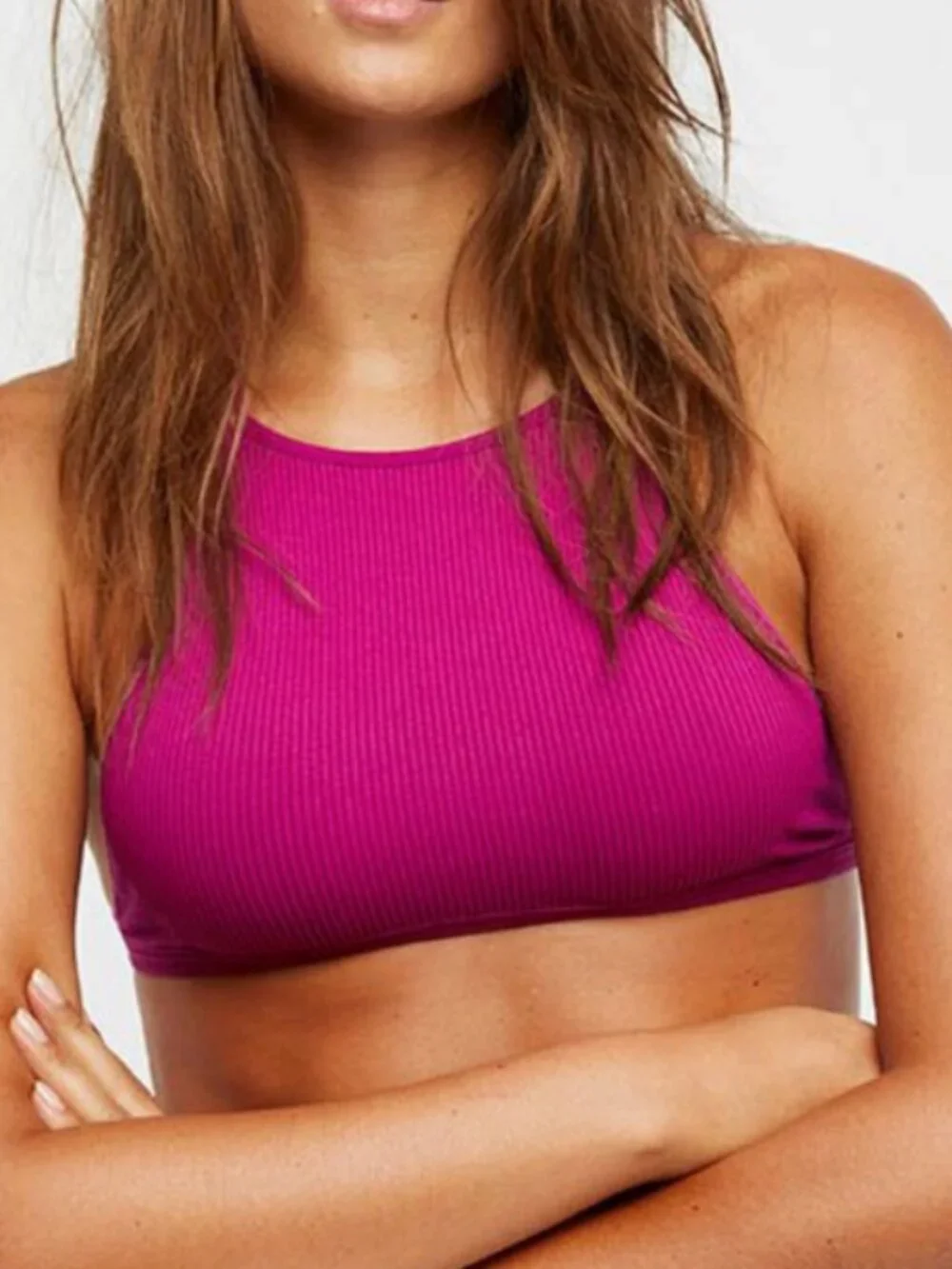 Free People Intimately High Neck Strappy Back Bralette M/L Magenta